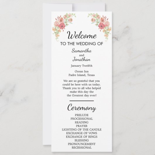 Carte du programme de mariage Boho blanc (Devant)