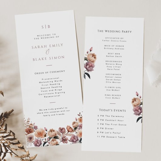 Carte du programme de mariage Boho Purple Floral G