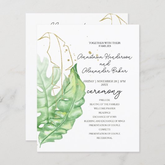 Carte du programme de mariage budgétaire. (Devant / Derrière)