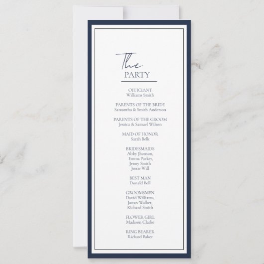 Carte du programme de mariage chic pour l'écusson  (Dos)