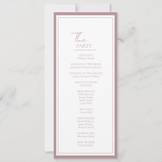 Carte du programme de mariage chic Rose Botanical  (Dos)