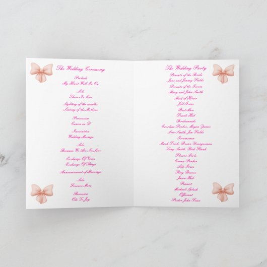 Carte du programme de mariage de la cordes roses (Intérieur)