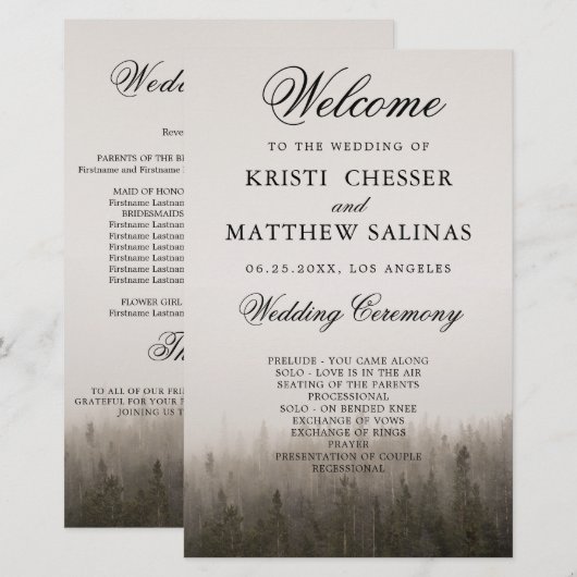 Carte du programme de mariage de paysages humides  (Devant / Derrière)