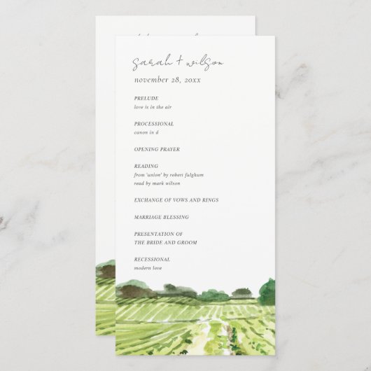 Carte du programme de mariage de vignoble Watercol (Devant / Derrière)