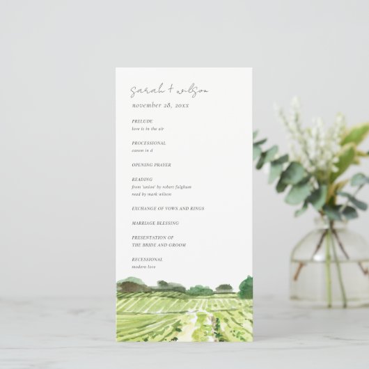 Carte du programme de mariage de vignoble Watercol (Debout devant)