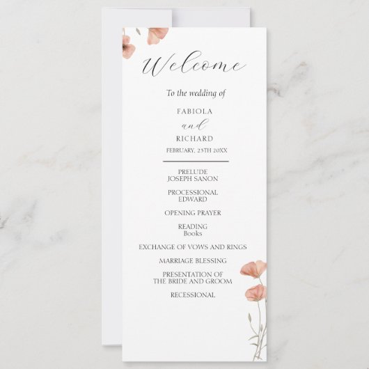 Carte du programme de mariage des fleurs orange du (Devant)