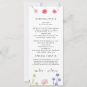 Carte du programme de mariage des Fleurs sauvages (Dos)