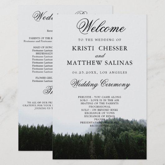 Carte du programme de mariage des forêts pluviales (Devant / Derrière)