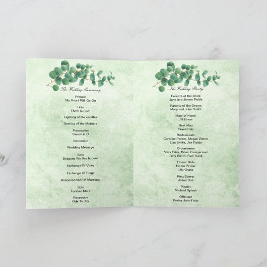 Carte du programme de mariage Feuille Eucalyptus g (Intérieur)