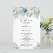 Carte du programme de mariage floral bleu et blanc (Debout devant)