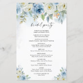 Carte du programme de mariage floral bleu et blanc (Dos)