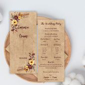 Carte du programme de mariage floral de l'automne