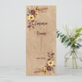 Carte du programme de mariage floral de l'automne  (Debout devant)