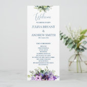 Carte du programme de mariage floral pourpre (Debout devant)