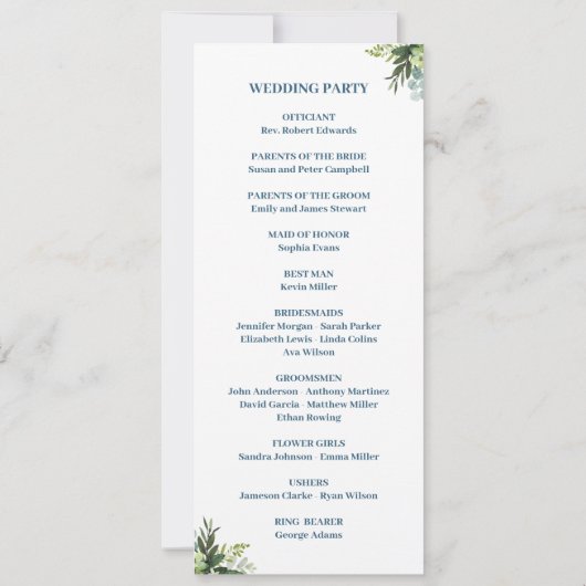 Carte du programme de mariage floral pourpre (Dos)