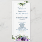 Carte du programme de mariage floral pourpre (Devant / Derrière)