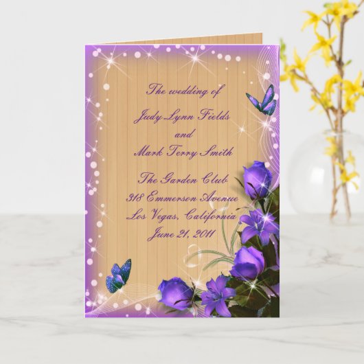 Carte du programme de mariage floral violet rustiq (Fleur jaune)
