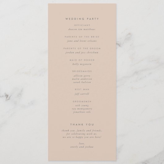 Carte du programme de mariage Fringe moderne (Dos)