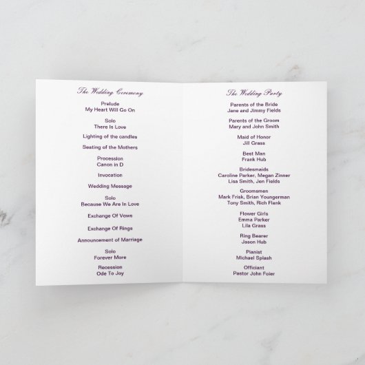 Carte du programme de mariage Lavender Infinity (Intérieur)