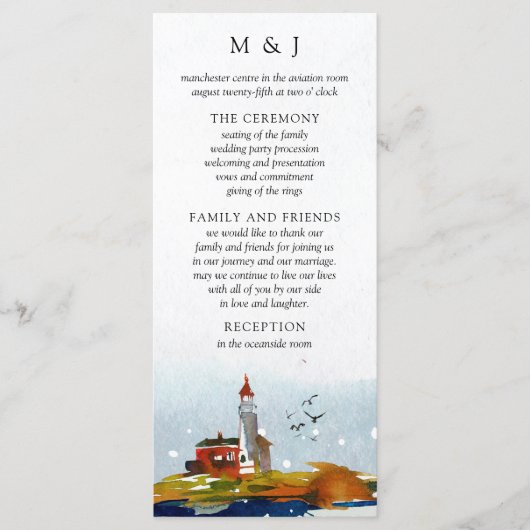 Carte du programme de mariage maritime (Devant)