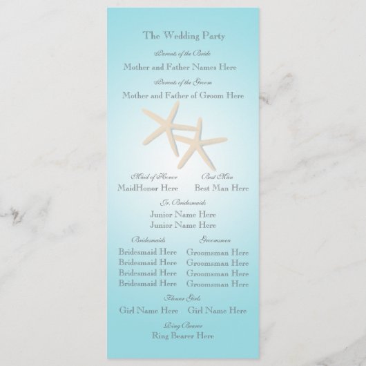Carte du programme de mariage Ocean Starfish (Dos)
