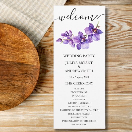 Carte du programme de mariage Orchidée en blanc