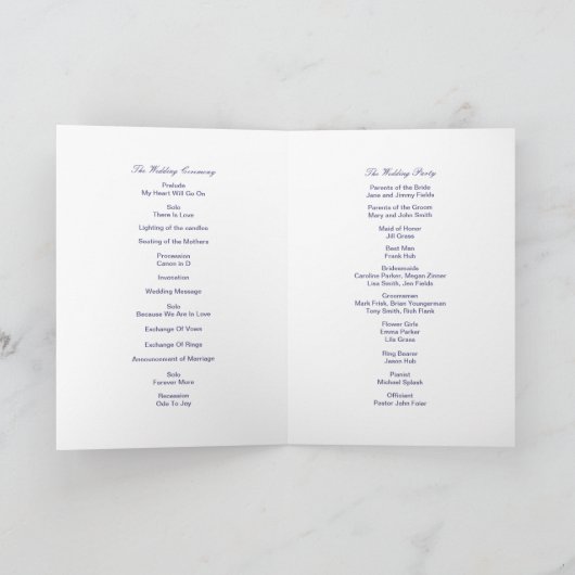 Carte du programme de mariage pour le feuillage bl (Intérieur)