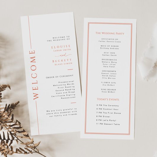 Carte du programme de mariage pour typographie ora