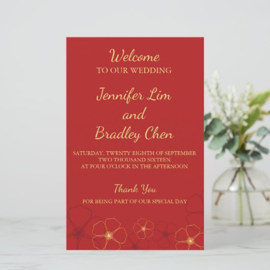 Carte du programme de mariage Red & Gold Cherry Bl (Debout devant)