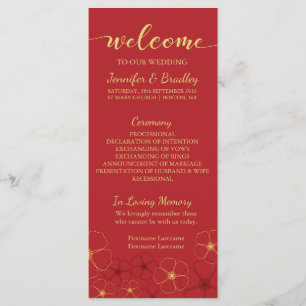 Carte du programme de mariage Red & Gold Cherry Bl