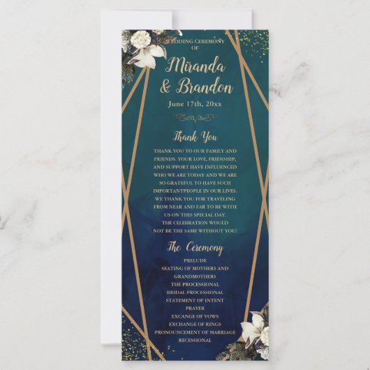 Carte du programme de mariage romantique Floral Go (Devant)