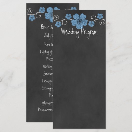 Carte du programme de mariage Rose de tableau noir (Devant / Derrière)