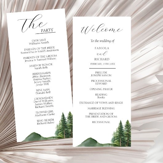 Carte du programme de mariage rustique Mountain Wo