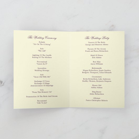 Carte du programme de mariage rustique Vignoble - (Intérieur)