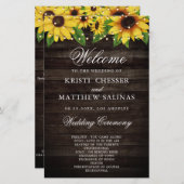 Carte du programme de mariage Sunflower Wood Strin (Devant / Derrière)