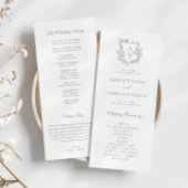 Carte du programme de mariage vert Monogram Crest