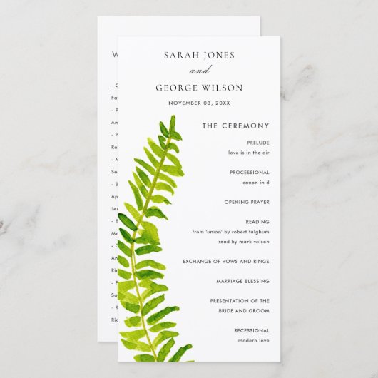Carte du programme de mariage Vibrant Green Fern F (Devant / Derrière)
