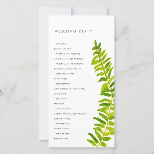 Carte du programme de mariage Vibrant Green Fern F (Dos)
