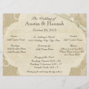 Carte du programme de mariage vintage dentelle et