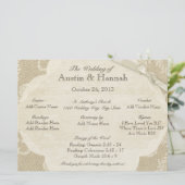 Carte du programme de mariage vintage dentelle et  (Debout devant)