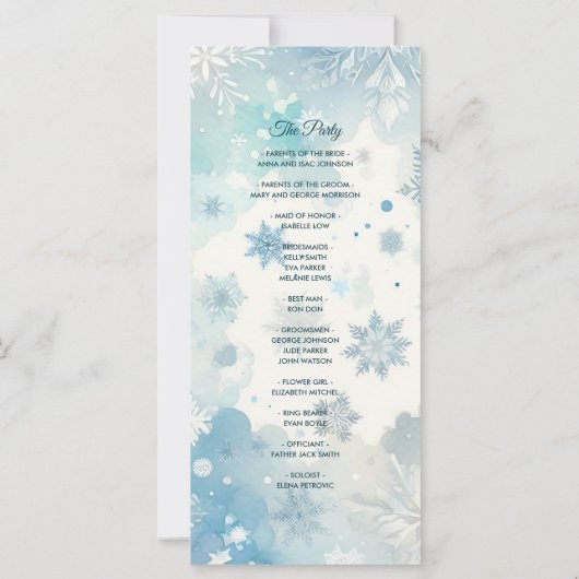 Carte du programme de mariage Winter Wonderland (Dos)
