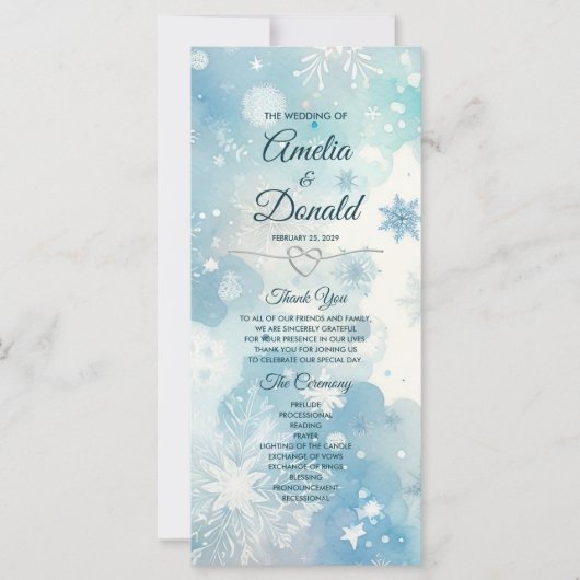 Carte du programme de mariage Winter Wonderland (Devant)