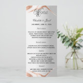 Carte du programme du dîner mariage rose en argent (Debout devant)