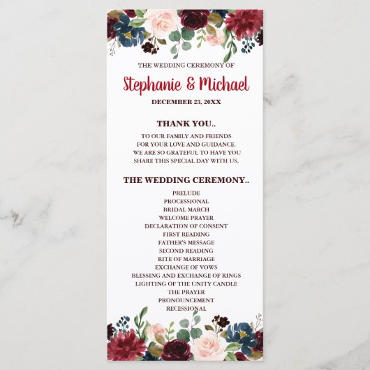 Carte du programme Floral Rustic Boho de la Marine (Devant)