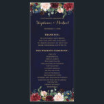 Carte du programme Floral Rustic Boho de la Marine<br><div class="desc">Carte du programme de mariage de la marine rouge bordeaux florale rustique de la marine. Parfait pour un mariage de automne. Le design comprend un bouquet époustouflant de bordeaux / Marsala, pêche, fleurs marines / roses avec feuilles assortis. S'il vous plaît trouver d'autres modèles et variantes dans mon magasin "blissweddingpaperie"....</div>