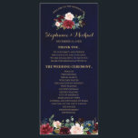 Carte du programme Floral Rustic Boho de la Marine<br><div class="desc">Carte du programme de mariage de la marine rouge bordeaux florale rustique de la marine. Parfait pour un mariage de automne. Le design comprend un bouquet époustouflant de bordeaux / Marsala, pêche, fleurs marines / roses avec feuilles assortis. S'il vous plaît trouver d'autres modèles et variantes dans mon magasin "blissweddingpaperie"....</div>