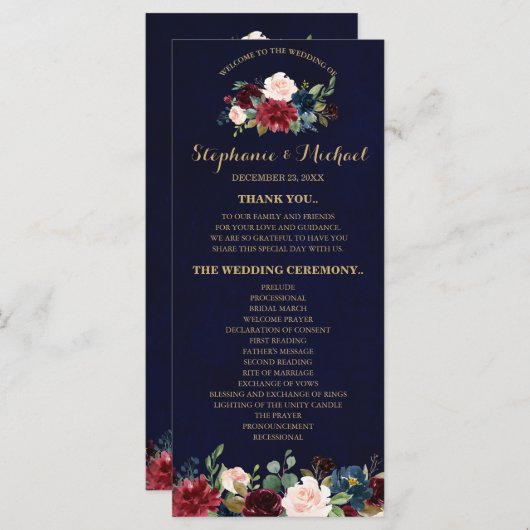 Carte du programme Floral Rustic Boho de la Marine (Devant / Derrière)