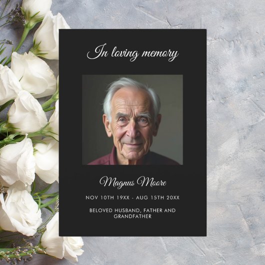 Carte du programme funéraire photo noir