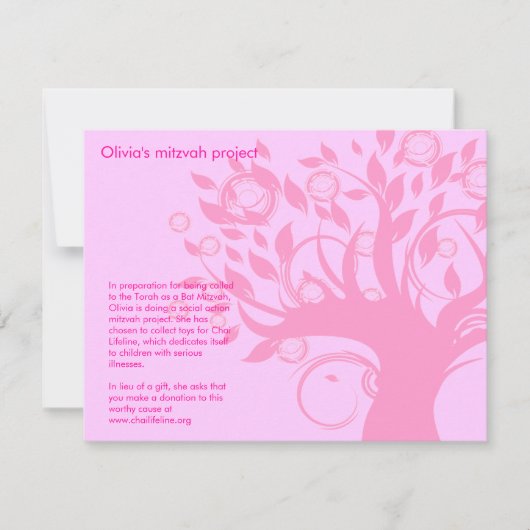 Carte du projet de Bat Mitzvah Tree of Life rose (Devant)