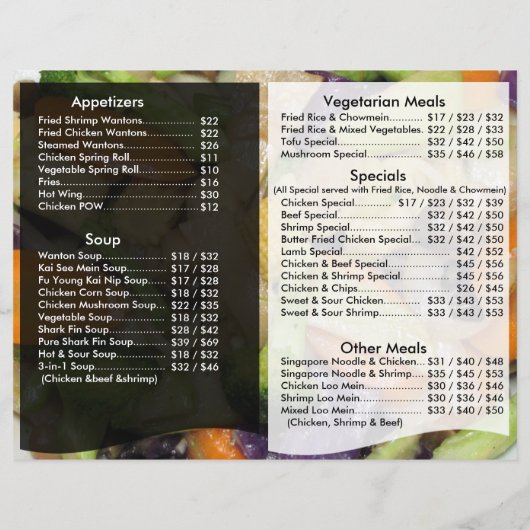 Carte du restaurant (Dos)